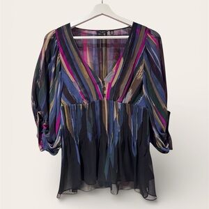 Ted Baker London Multicolor Striped Sheer V-Neck Blouse